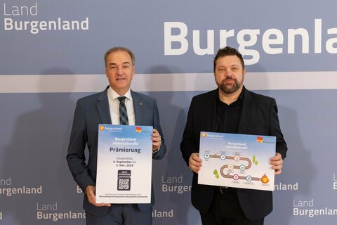 Wirtschaftslandesrat Dr. Leonhard Schneemann (links im Bild) und Burgenlands Forschungskoordinator Martin Zloklikovits präsentierten Details der neuen Initiative „Burgenland Innovationsfit“.