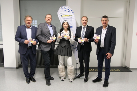 Bildungsdirektor Alfred Lehner, Gernot Hanreich, Rektor FH Burgenland, Influencerin Marlene Loos alias „Malentschi“, Landesrat Leonhard Schneemann und Wilfried Lercher, Schulleiter HTL Pinkafeld.