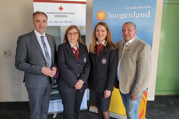 Landesrat Dr. Leonhard Schneeman, Rotes-Kreuz-Burgenland-Vizepräsidentin Mag.a Sonja Windisch, Dir. Mag. Tanja König -Landesgeschäftsführerin und Bürgermeister Helmut Sampt
