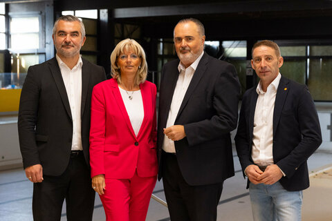 Landesrat Heinrich Dorner, Bgm. Elisabeth Böhm, Landeshauptmann Hans Peter Doskozil und GF der PEB Burgenland Thomas Rosner